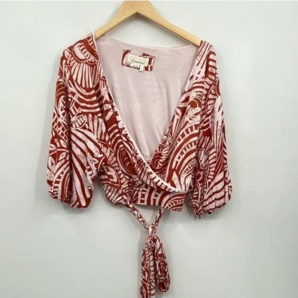 3for$40🤑 Like New! - Anthropologie Bodhi Red Print Tie Waist Blouse - XL - Picture 8 of 8